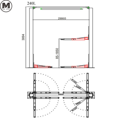1850mm chiều cao 2 Post Auto Lift 380V Hoạt động an toàn với 5 tấn dung lượng