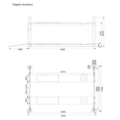 4500kgs Bốn cột xe nâng 1700mm Cao độ nâng với bánh xe sắp xếp