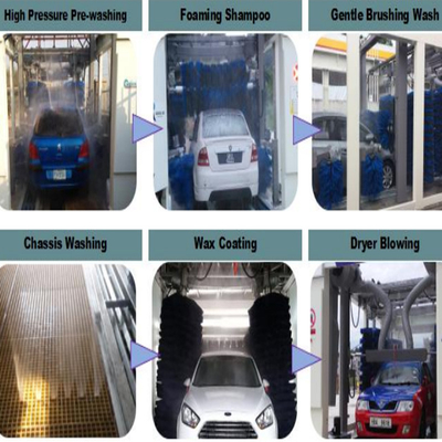 Máy giặt ô tô đường hầm hoàn toàn tự động Máy giặt ô tô áp suất cao Máy giặt ô tô 10 bàn chải Hệ thống giặt ô tô Rollover Hệ thống điều khiển PLC Thiết bị giặt ô tô tự động